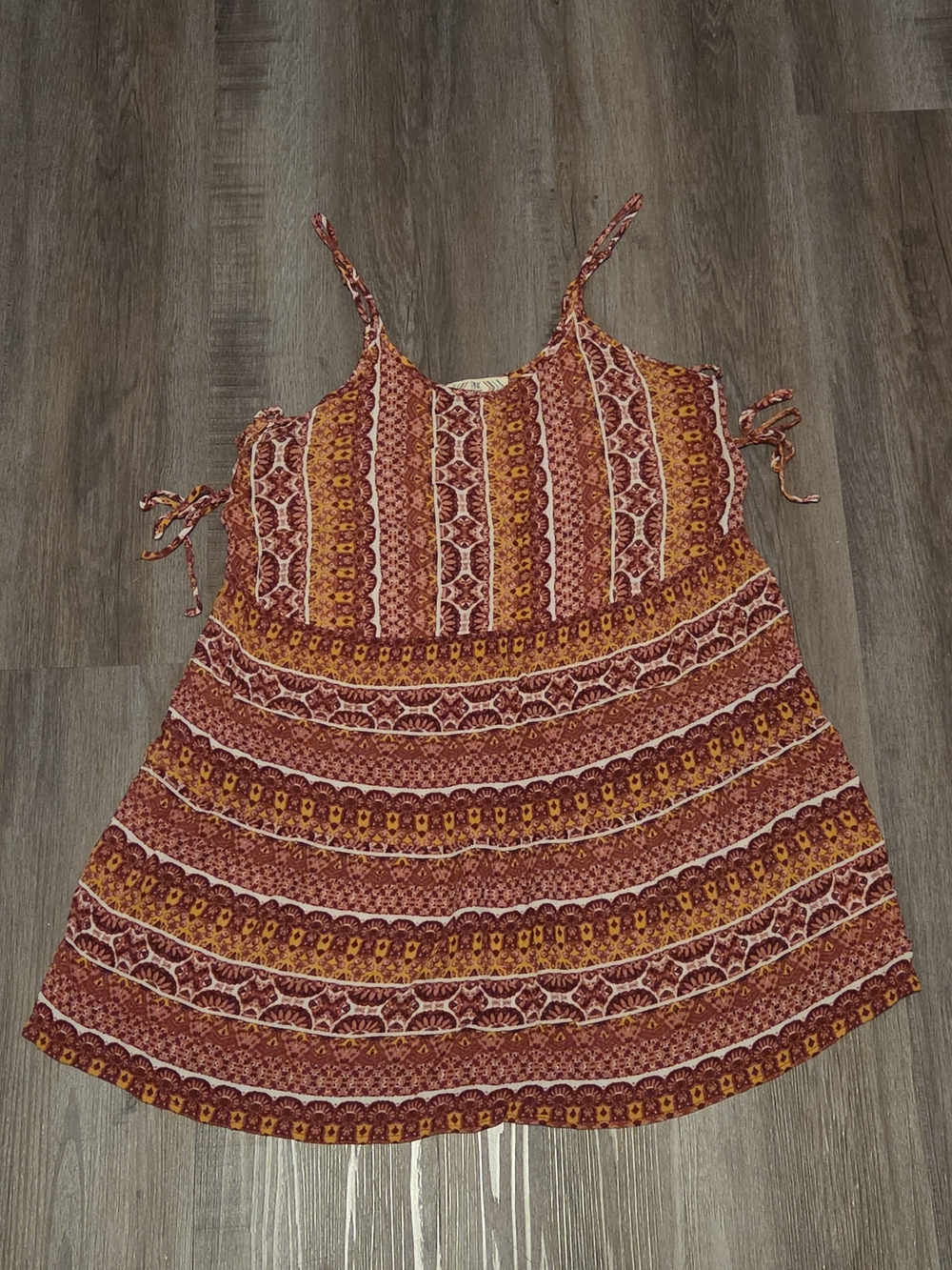 Pink Rose Striped Spaghetti Strap Dress - Red, Orange, Yellow